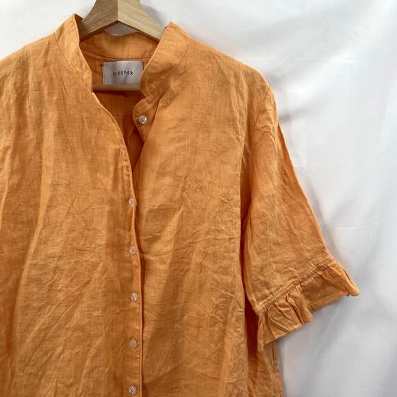 SLEEPER Orange Linen Button Down Top - Picture 4 of 10